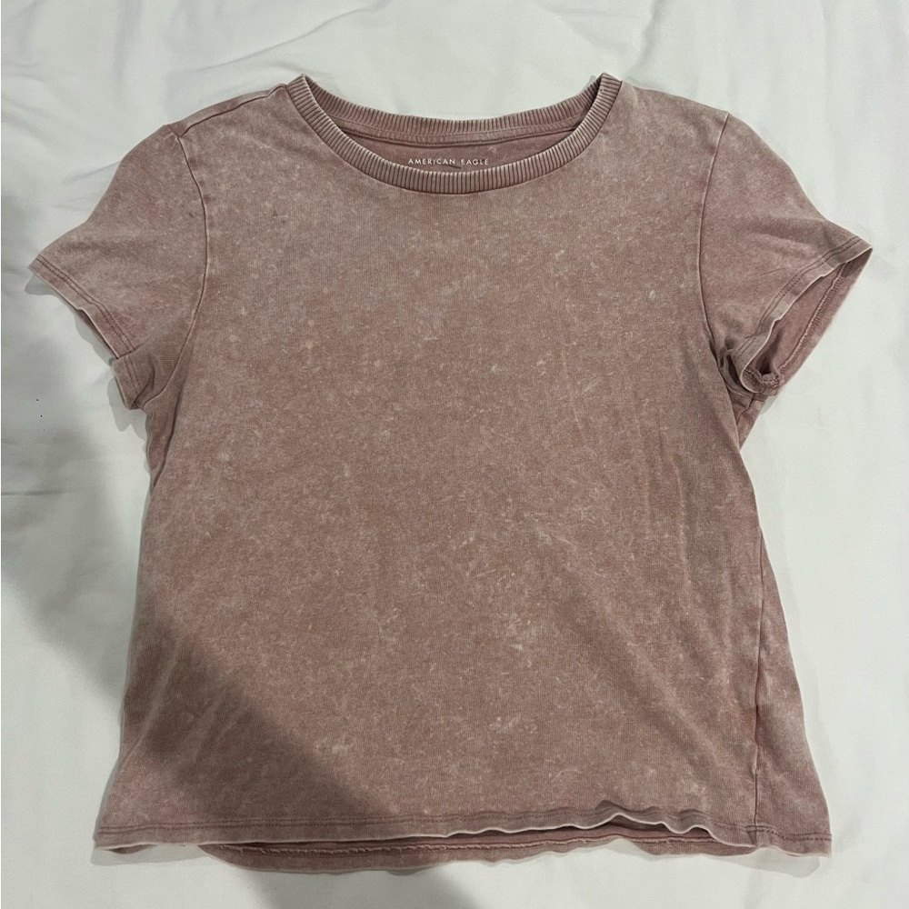 American Eagle Outfitters Pink Fitted Short Sleeve T-Shirt